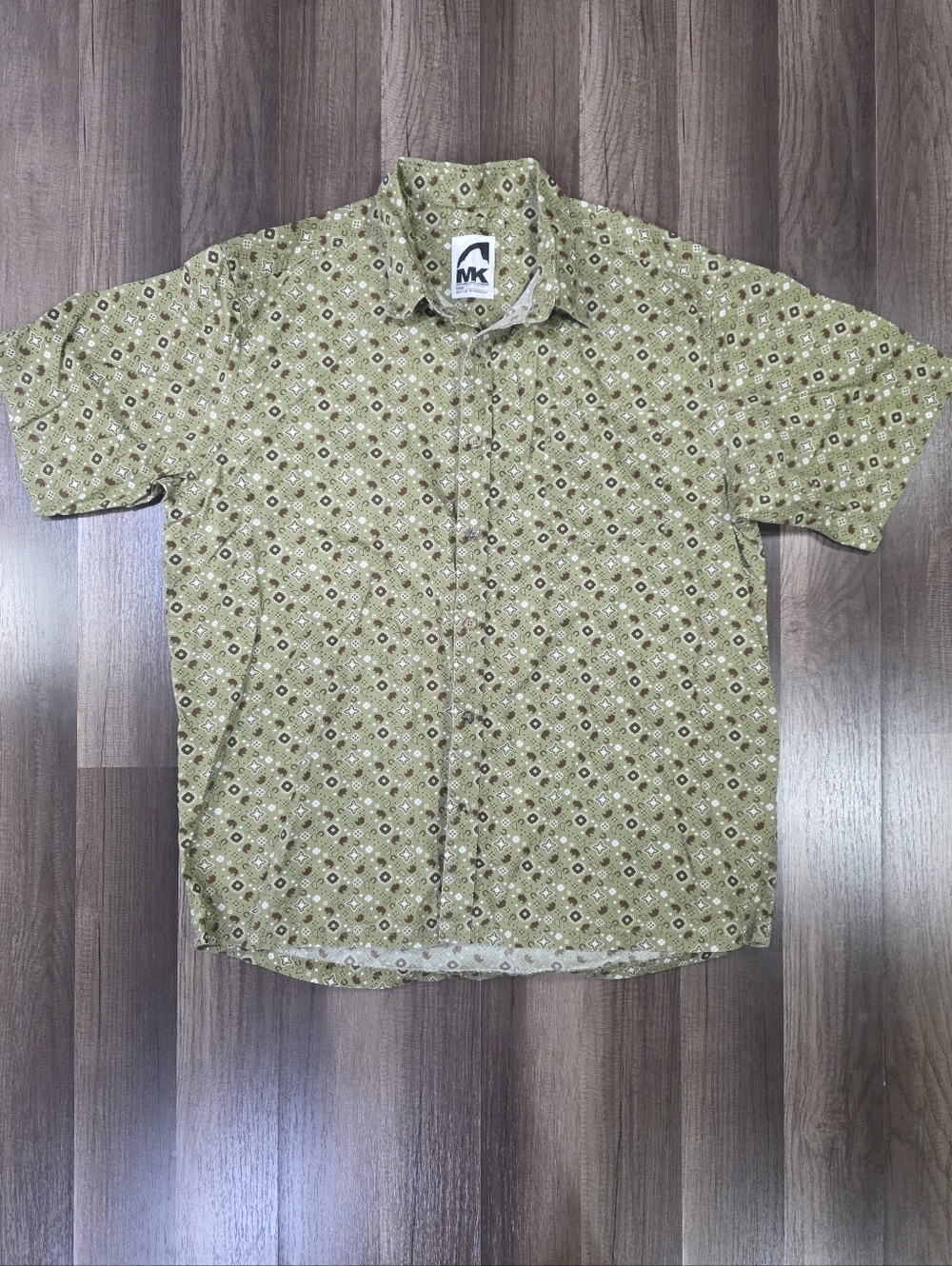 Mountain Khakis Jackson Hole Wyoming Bison Horseshoe Short Sleeve Shirt. L